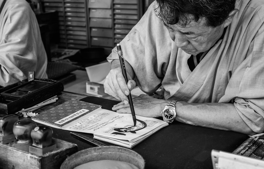 woman writing profile card pen japan