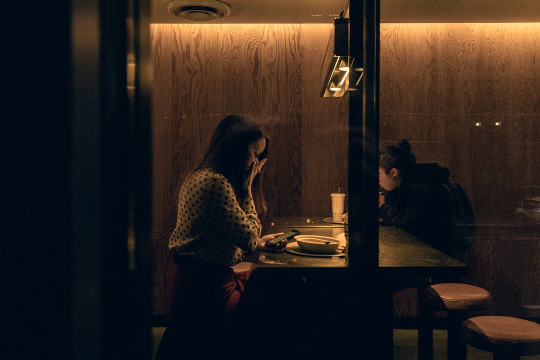 japanese woman cafe evening thinking