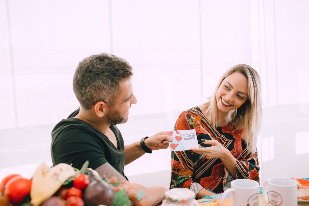 discount coupon young couple smiling