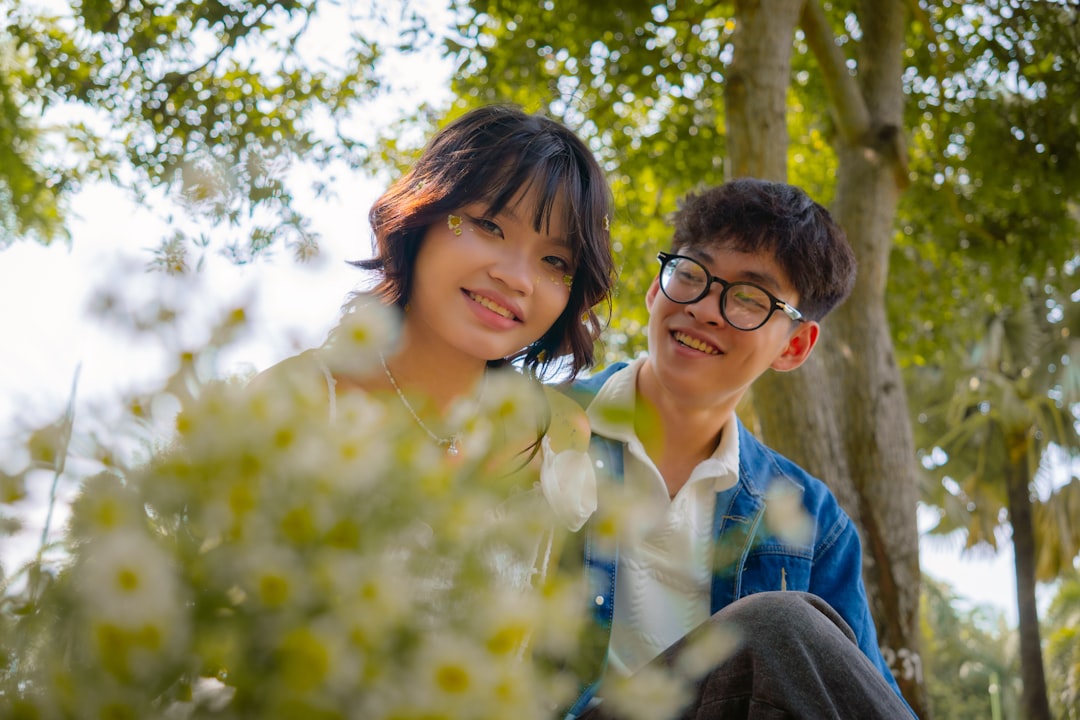 japanese couple smiling outdoor park