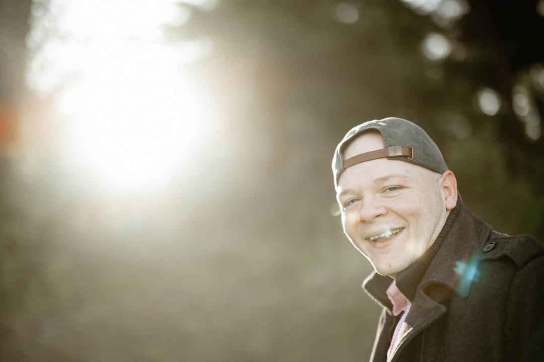 man casual portrait outdoor smile natural light