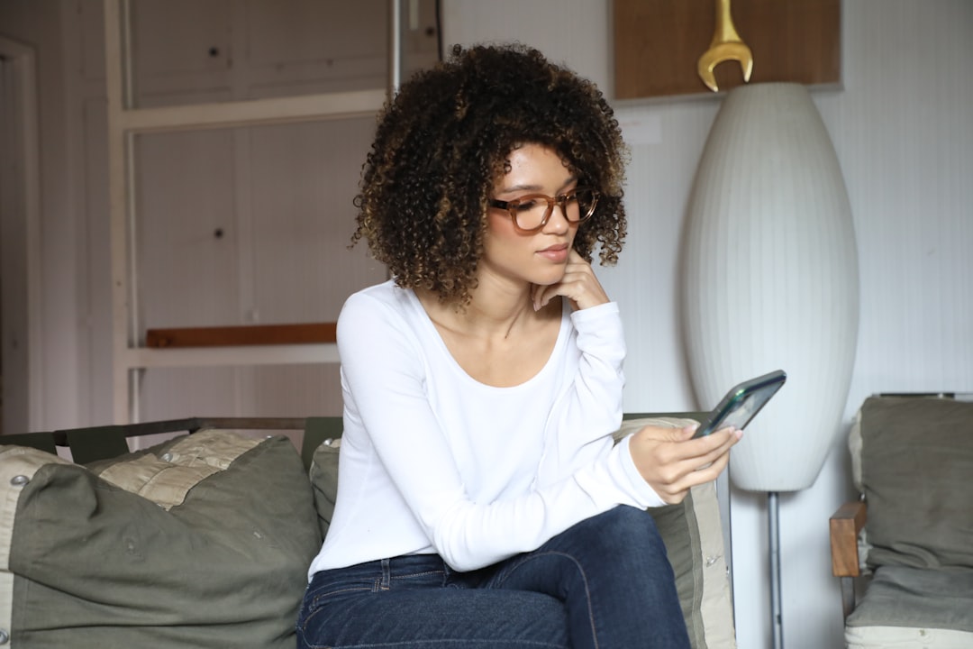 woman choosing app smartphone comparison decision