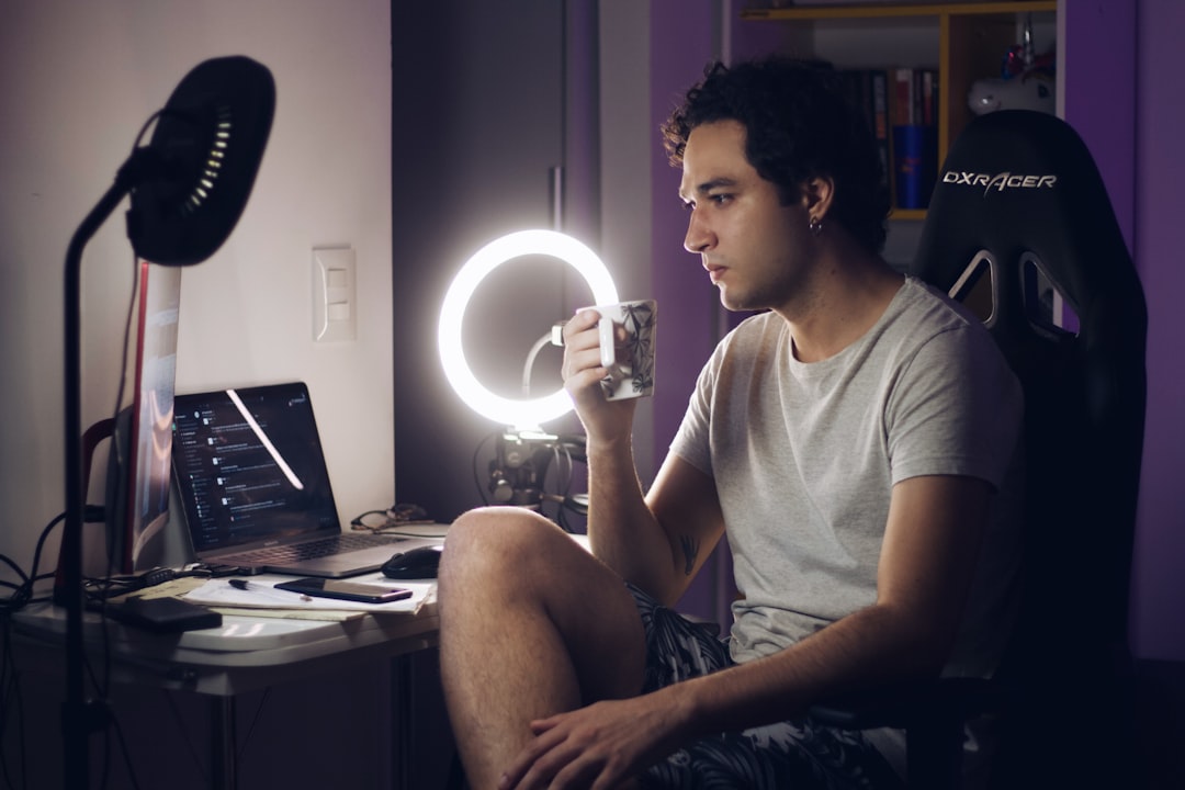 ring light desk selfie setup