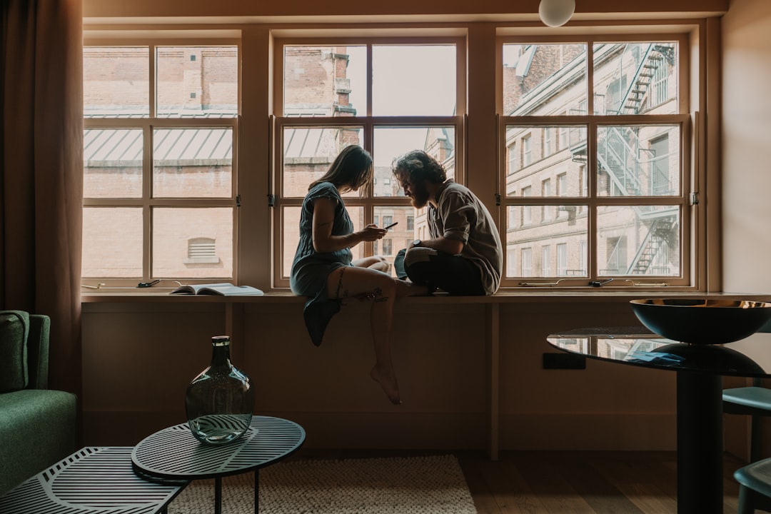 couple having gentle conversation cafe