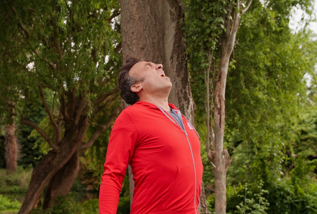 man taking deep breath preparation calm