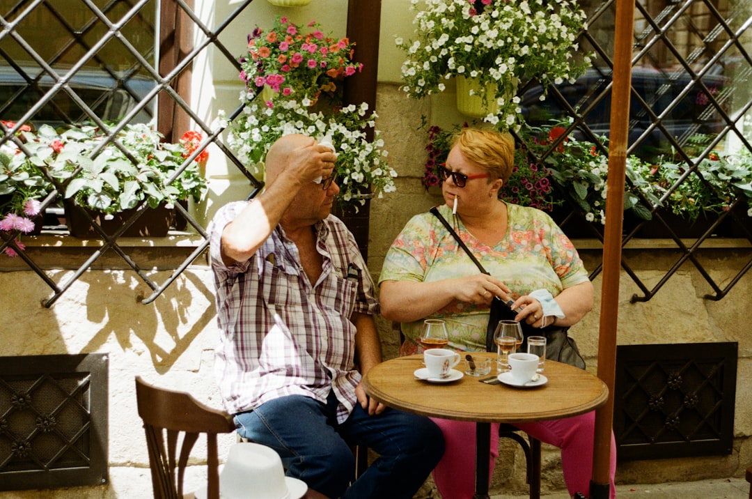 mature couple in their forties having coffee