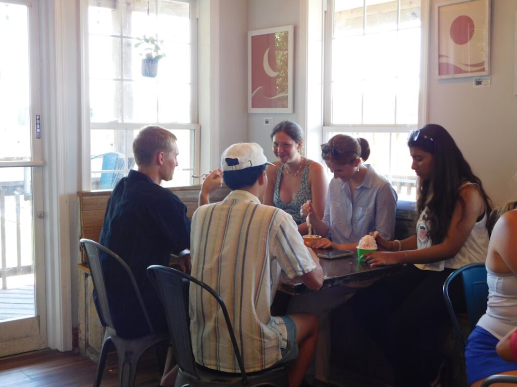 friends meeting at social event cafe