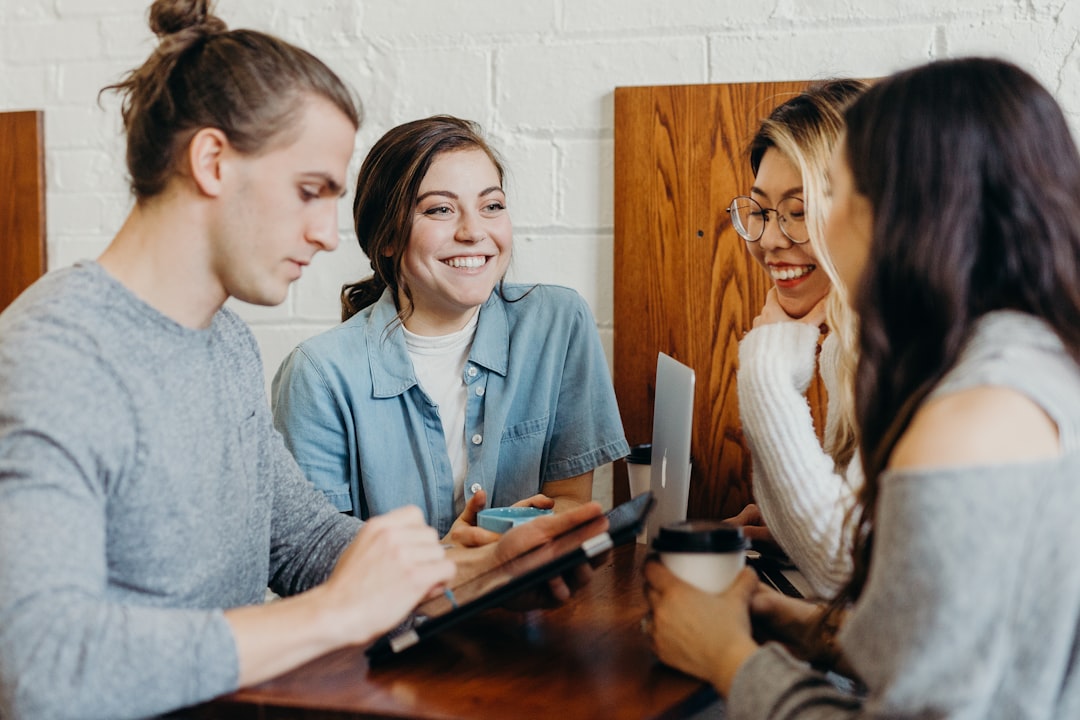 small group conversation cafe table