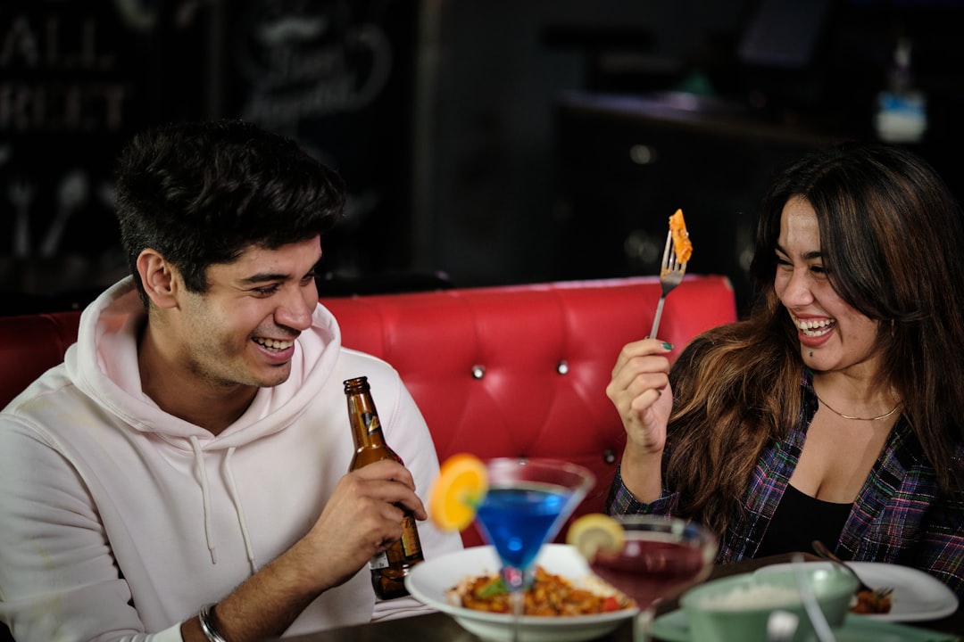 two people meeting date restaurant cheerful