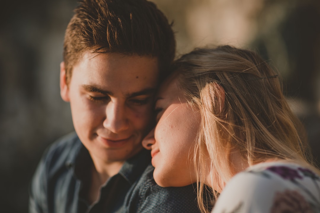 two people smiling intimate moment