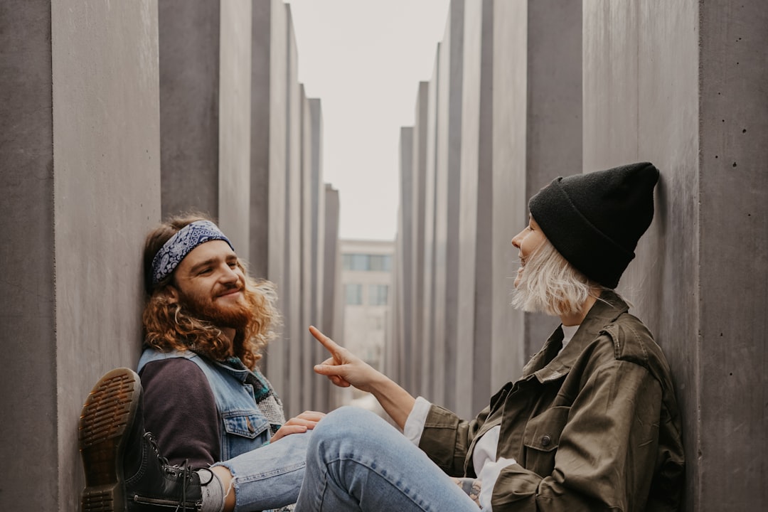 man and woman talking warm connection