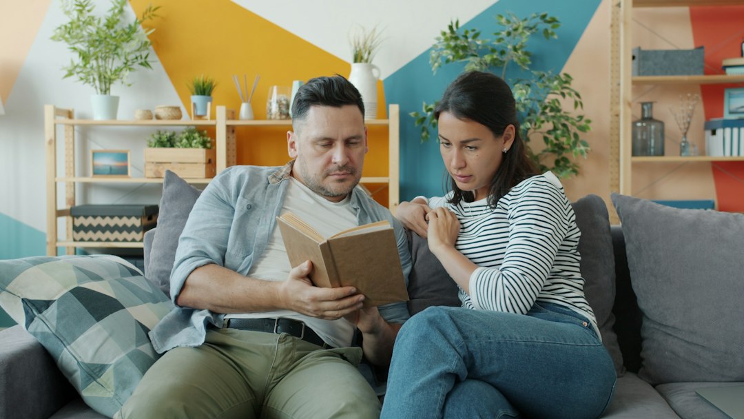 serious couple conversation living room