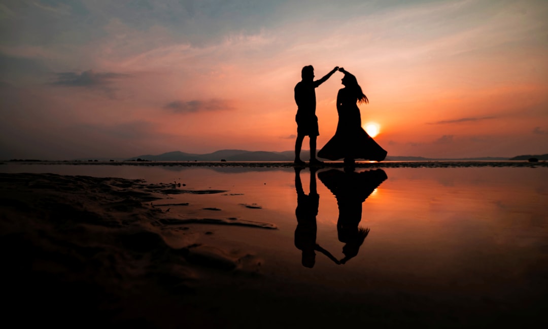 couple different perspectives sunset together
