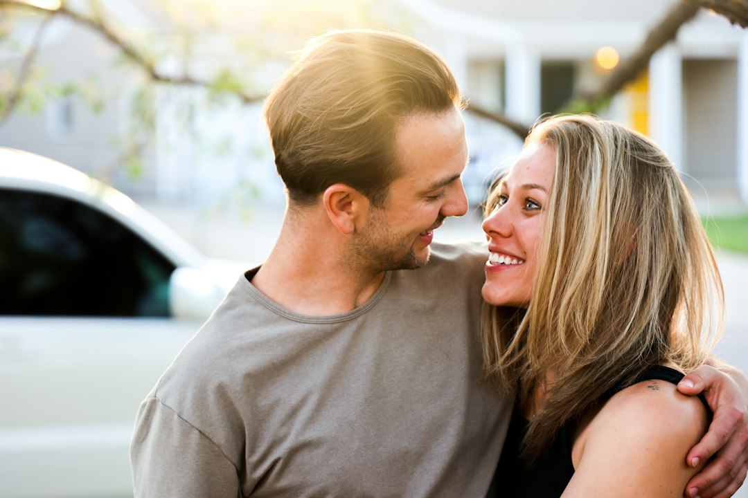 happy couple laughing together on a date